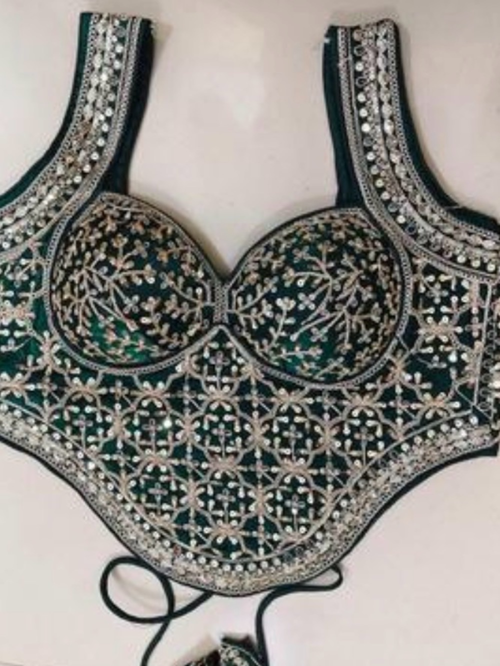 New Embroidered Deep Green Bustier Crop Top